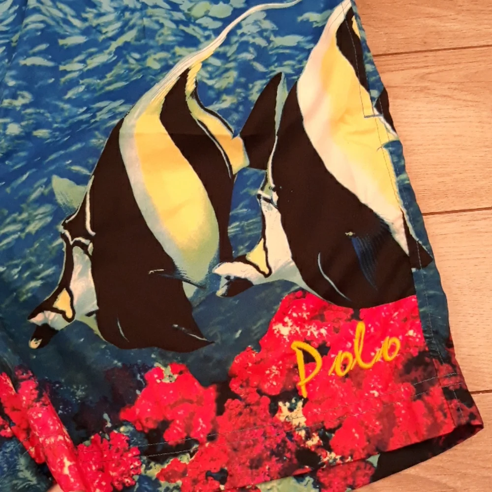 POLO RALPH LAUREN Recent‎ Blue Yellow Fish Corral Sz Large Mens Swim Trunks